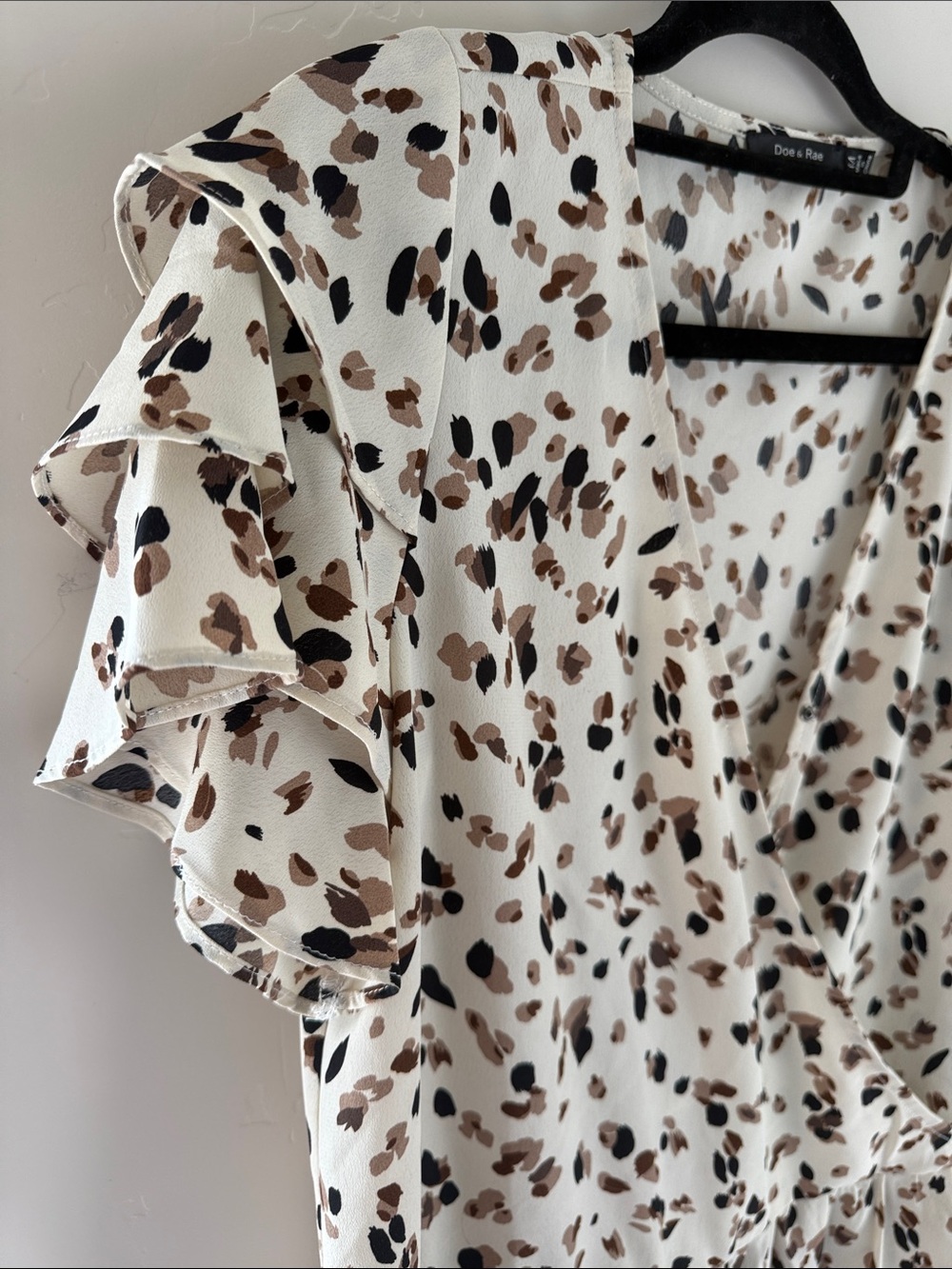 Doe & Rae Cream Leopard-Spot Ruffle Wrap Blouse - Picture 3 of 8